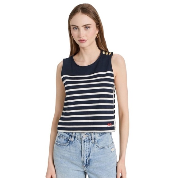 Rag & Bone Bardot Nautical Navy Striped Tank Top - Picture 2 of 9